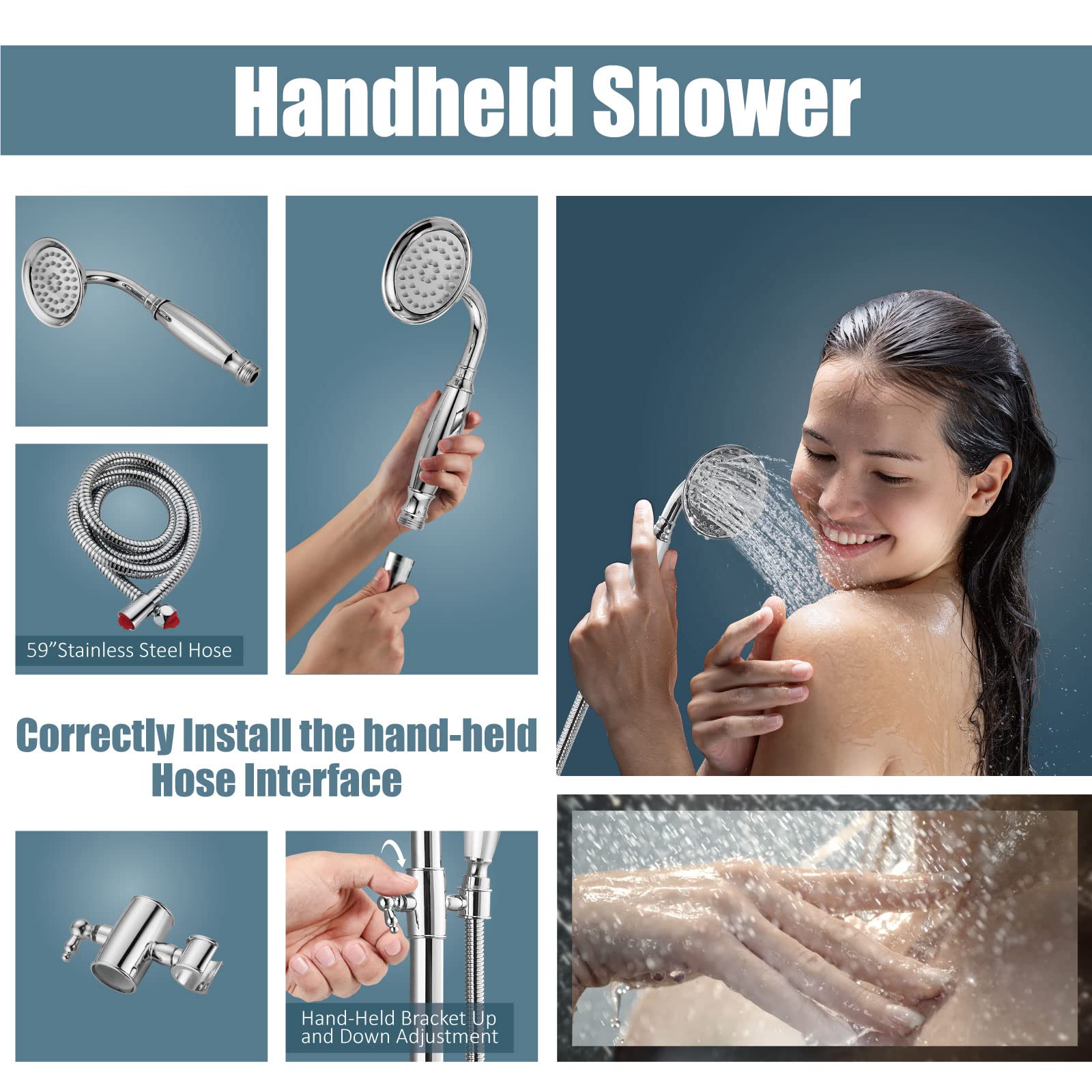 Système de Douche Pommeau de Douche en Chrome Poli Robinet à Effet Pluie de 8 Pouces Tube d'extension de 12 Pouces Inclus Douchette à Main Mitigeur à Double Levier Ensemble combiné