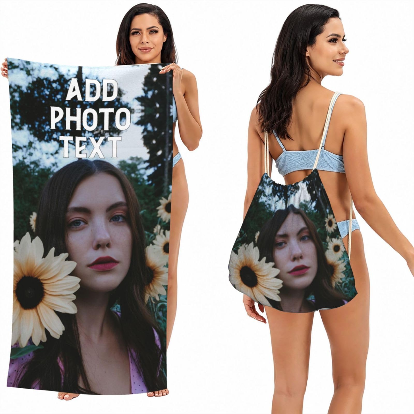 Personalised 2 in-1 Beach Towel Bag Photo Text Custom Beach Towel Backpack