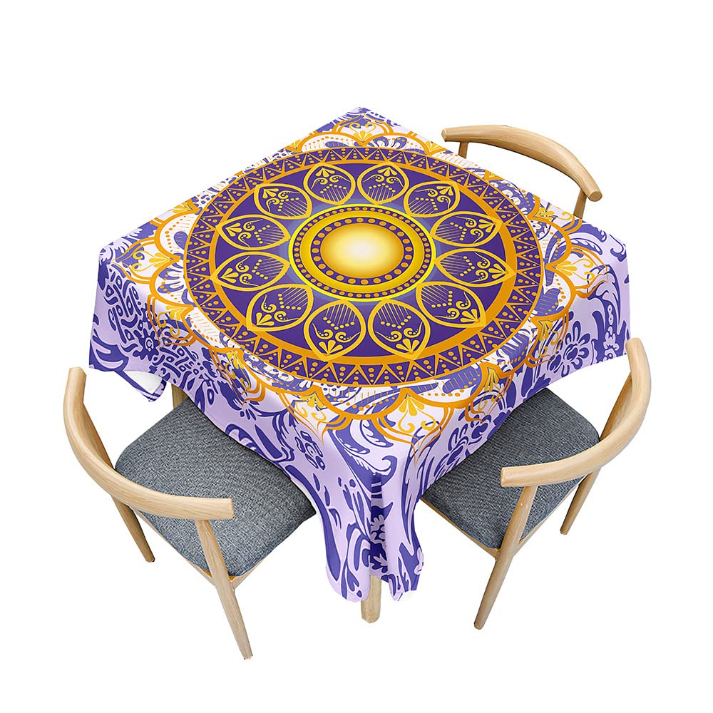 Treer Mandala Style Table Cloth, Square Splash Proof Tablecloth Tablecloths Wipeable Table Cloths for Kitchen Decoration Outdoor Picnic (140x140cm,purple mandala)