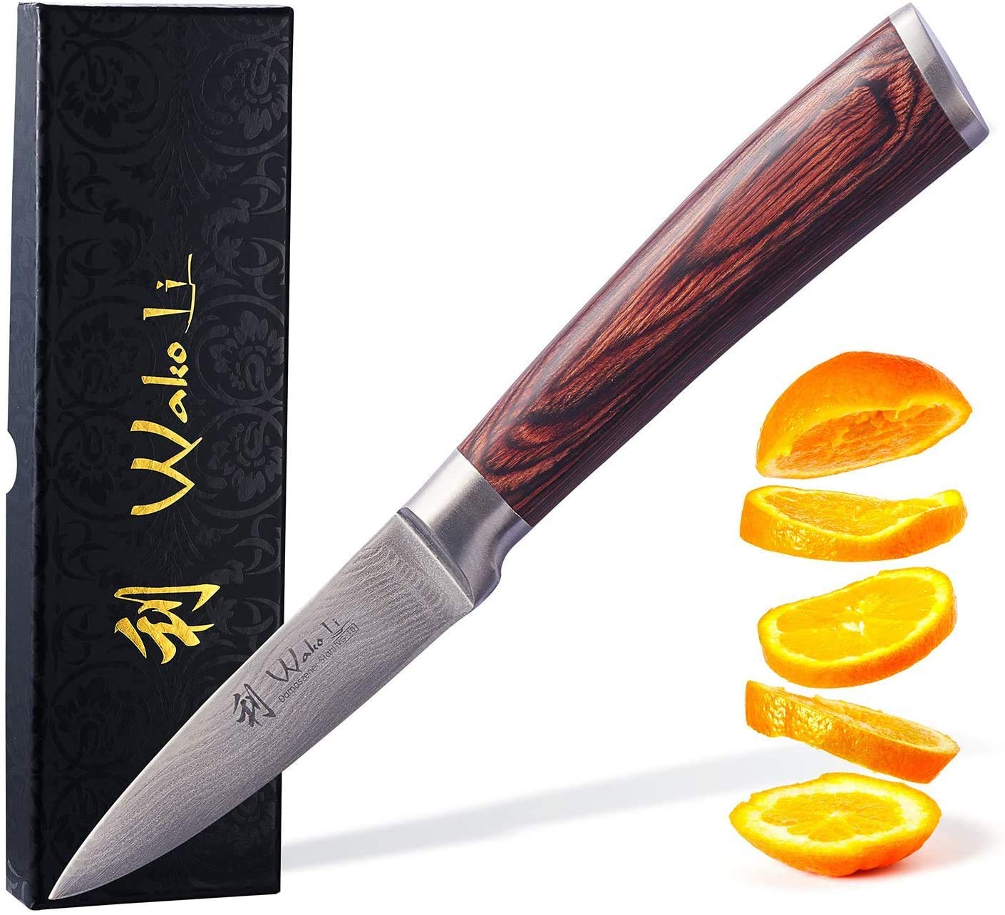 Wakoli EDIB Office Knife I 8 cm Damascus Chef Knife made from 67 Layers Damascus Steel with VG10 Core I Razor-Sharp Kitchen Knife with Pakkawood Handle in Gift Box