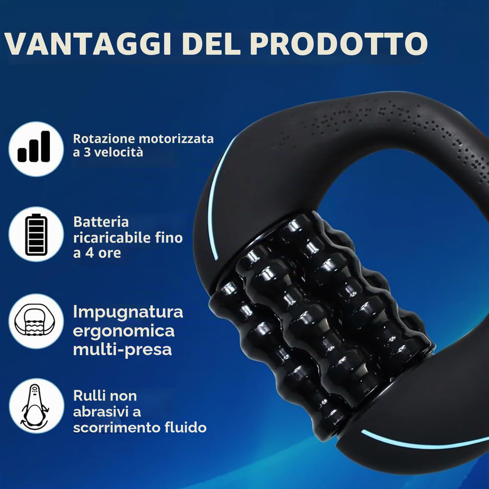 Massaggiatore Elettrico a Rullo Manuale, Massaggiatore Elettrico Anticellulite Percussivo, Riduce Tensione Muscolare, 3 Livelli di Intensità, Ricaricabile, per Schiena, Collo e Gambe