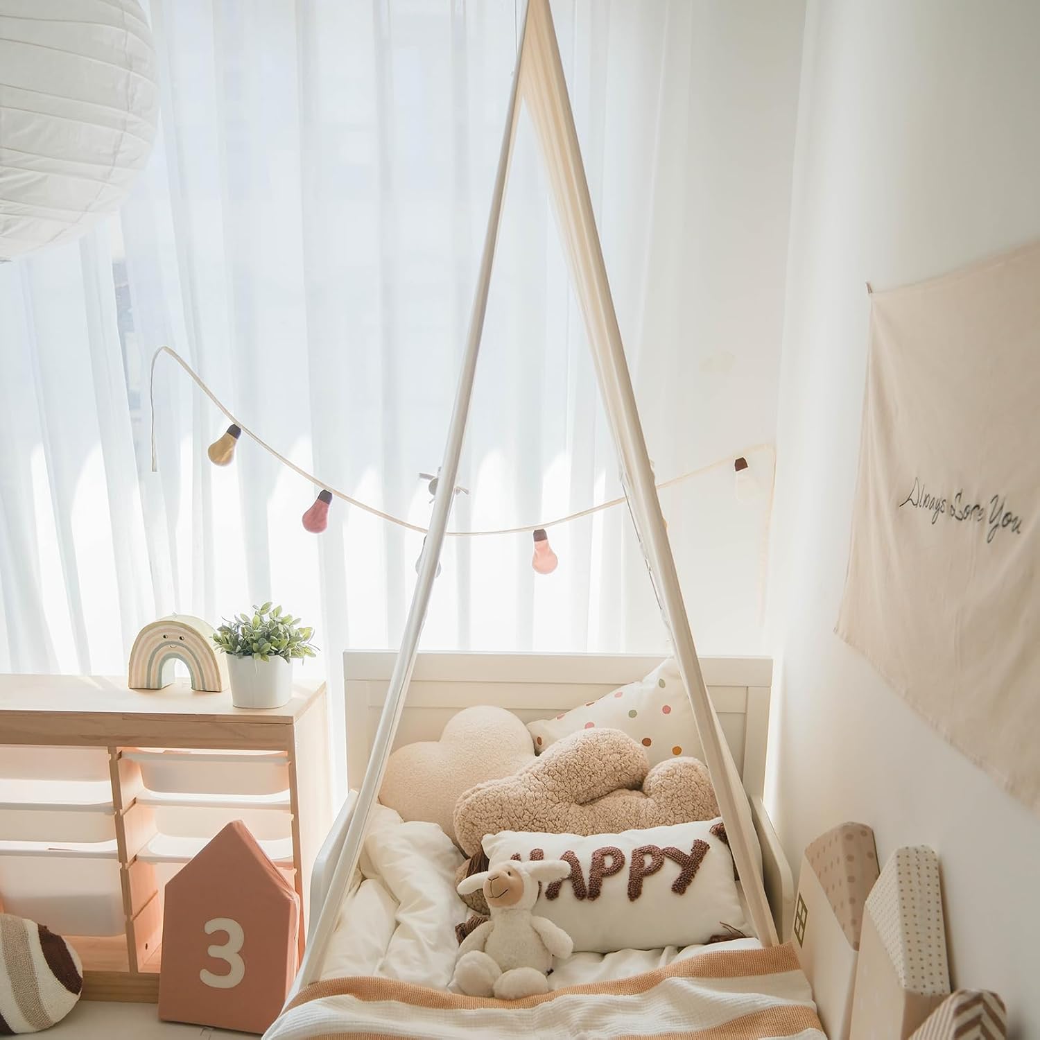 Kids Canopy Bed Tent - Cotton Canvas Hanging Canopy Bed Curtains, Bedroom Decor, Bed Canopy for Girls/Boy, Crib Canopy,Boho Nursery Accent,White.