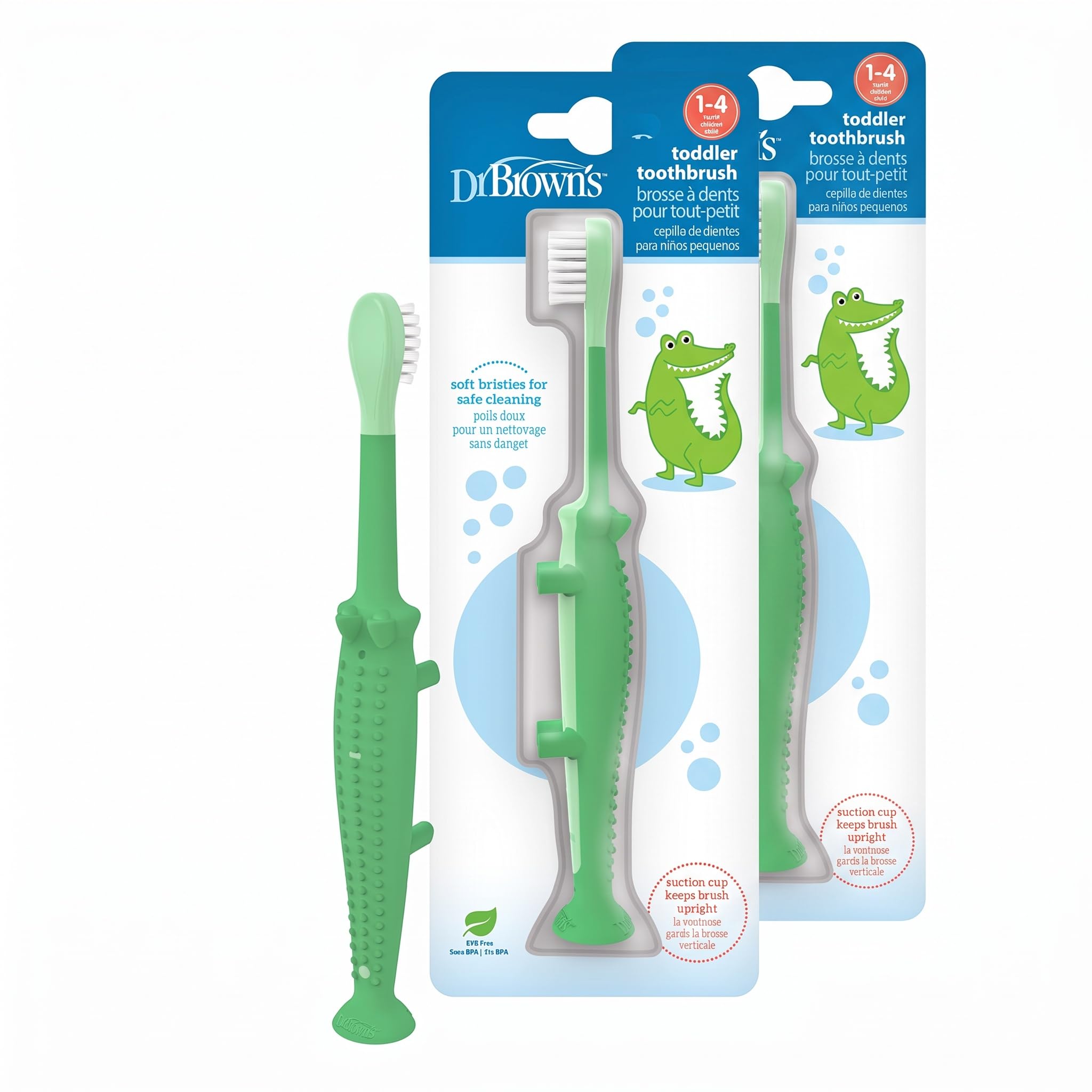 Dr. Brown's Baby and Toddler Toothbrush, Crocodile 2-Pack, 1-4 Years