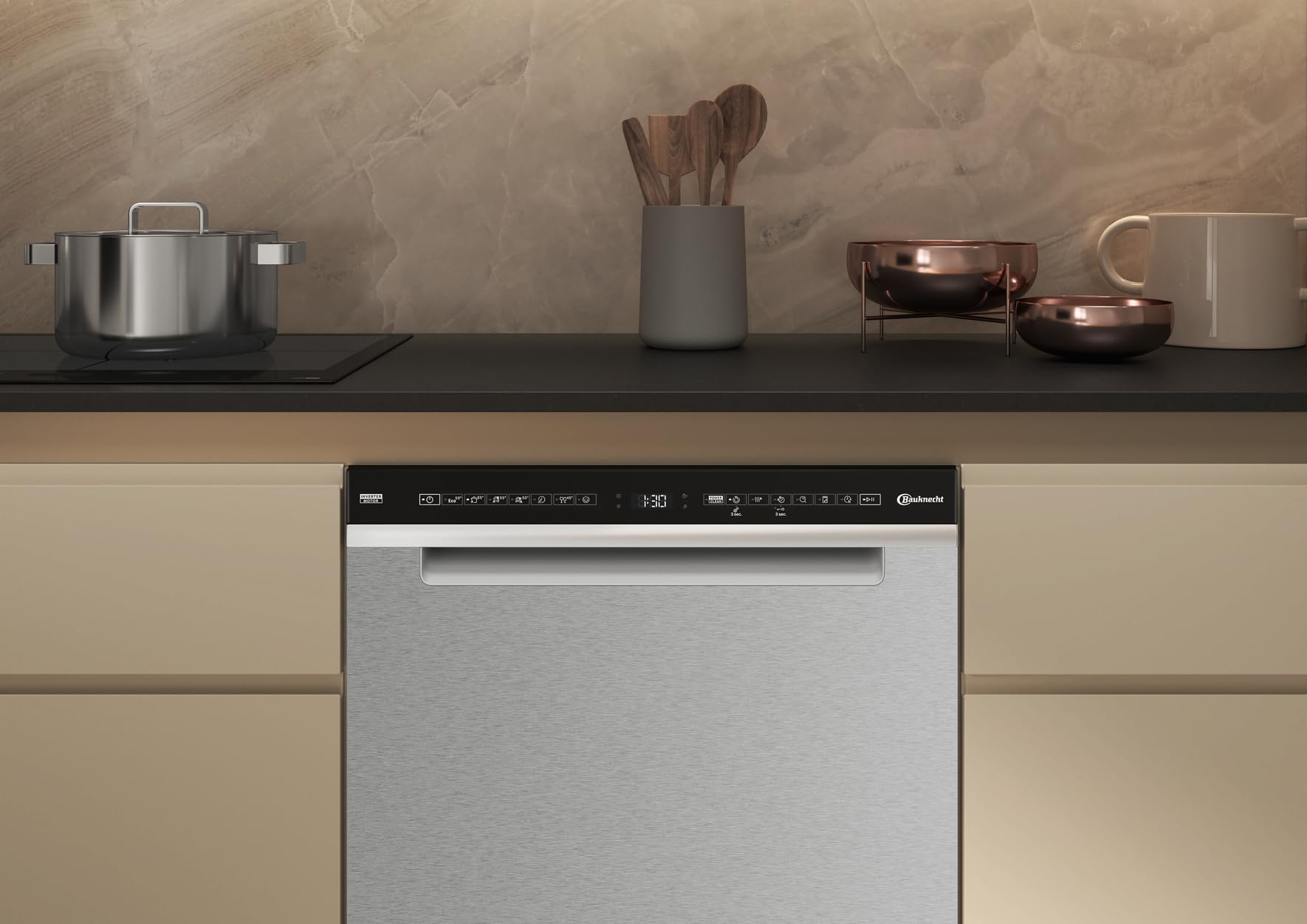 Bauknecht B7U HS51 X Unterbau-Geschirrspüler/60 CM/15 Maßgedecke/PowerClean Pro-Effektive Hochdruckdüsen/Natural Dry-Automatische Türoffnung-Bessere Trocknung/MaxiSpace-Mehr Innenraum