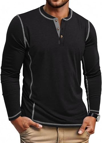 COOFANDY Men's Henley T-Shirt Long Sleeve Casual Classic Casual Button Top