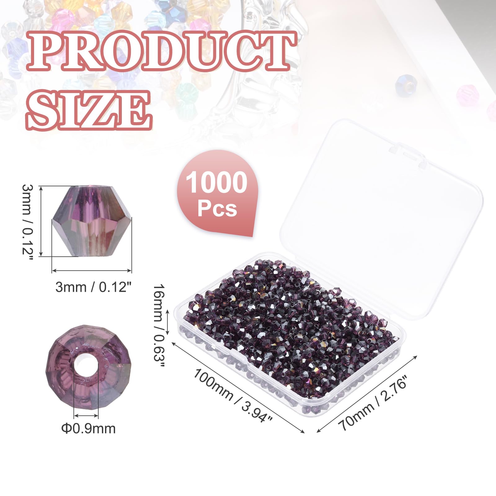 PATIKIL 1000pcs 3mm Bicone Glass Crystal Beads - Image 2