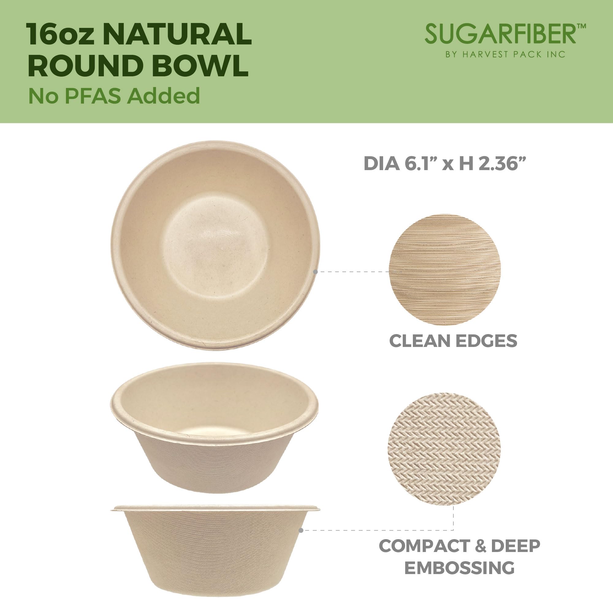 [125 cuentas] Tazones redondos de 16 onzas, contenedores ecológicos compostables hechos fibras vegetales para preparación de comidas para llevar platos de vajilla Catering 100% subproducto