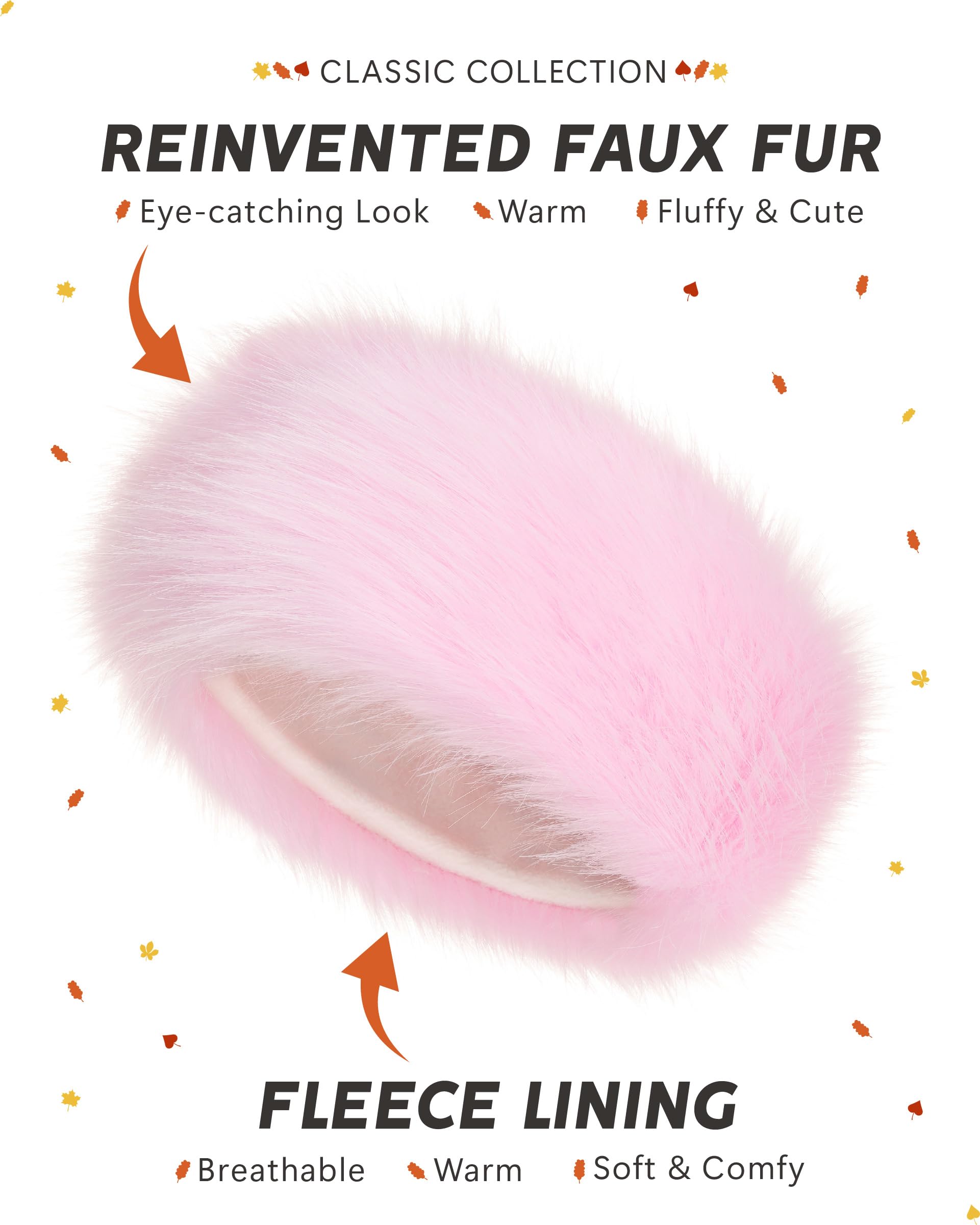 Futrzane Classic Headband - Faux Fur Headbands for Women - Furry Band for Winter - Size M (Pink Classic) - Image 4