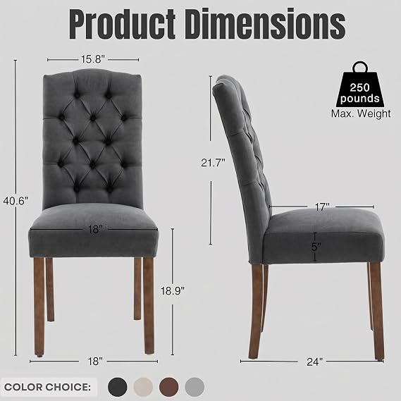 Tufted Dining Chair Fabric Button Upholstered Modern Kitchen Diner Set of 2
