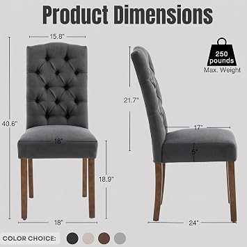 Tufted Dining Chair Fabric Button Upholstered Modern Kitchen Diner Set of 2