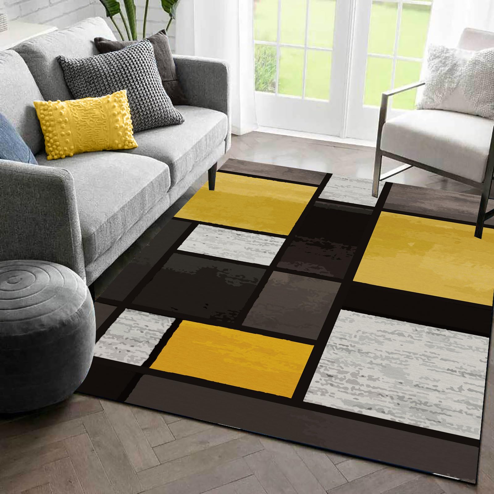 Tapis de salon jaune géométrique idéal pour chambre et terrasse 160x260