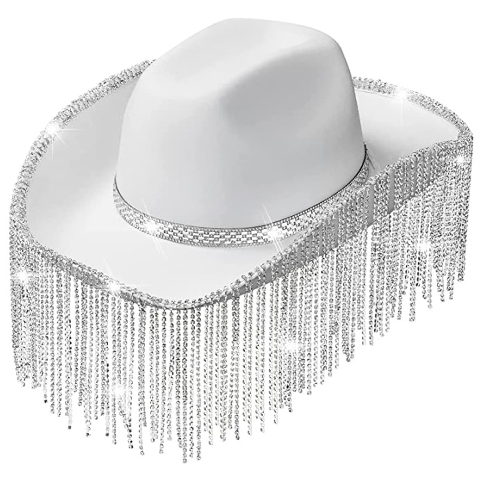 Freebily Cowboyhut Mit Fransen & Strass - Fluoreszierend, Perlglanz, Für Halloween, Cosplay & Karneval (Einheitsgröße)