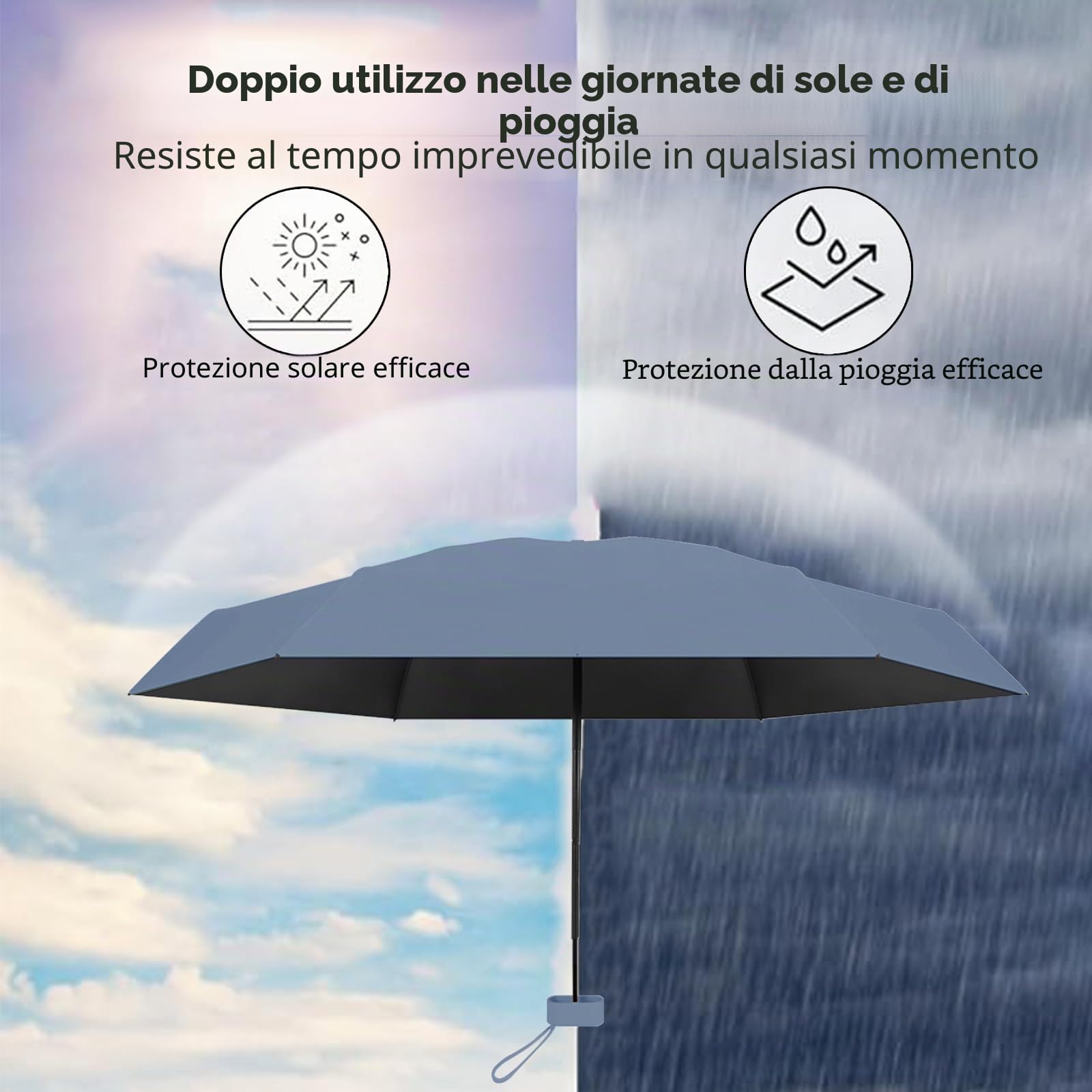 Ombrello Piccolo Mini Tascabile Compatto da Viaggio, Pioggia e Sole Anti-UV per Donna