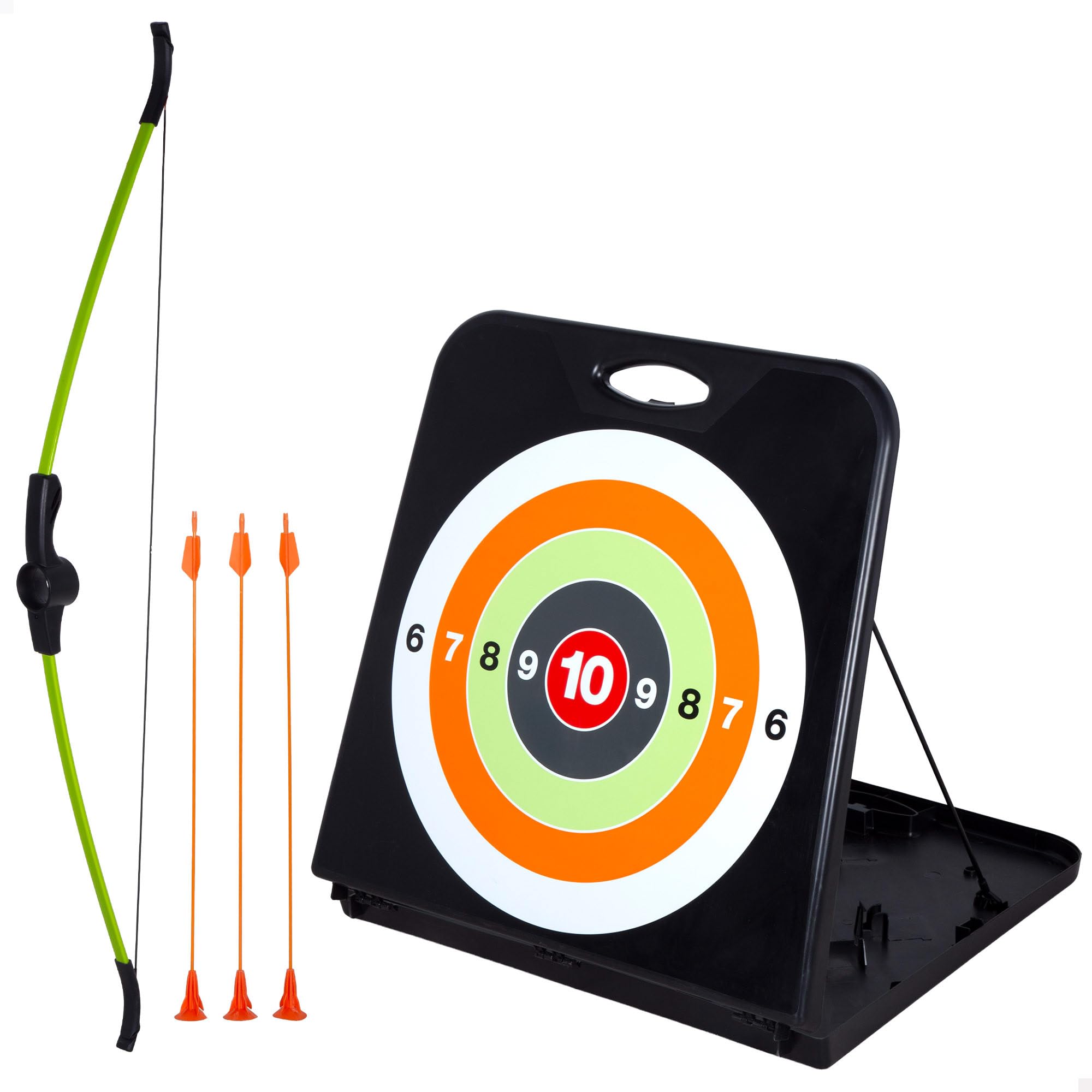 AKTIVE Set tiro en arco, Diana infantil, 3 flechas con ventosa, Tablero con soporte plegable, Juguetes niños 3 años, Juego de puntería (39533)