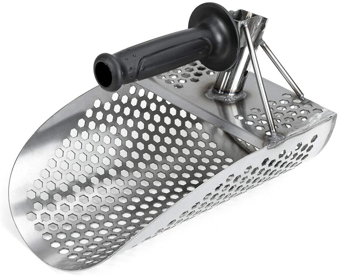 Beach Sand Scoop with Handle Metal Detecting Tool 304 Stainless Steel Detector Fast Sifting Metal Detector Digging Tools for Sand Sifting and Treasure Hunting