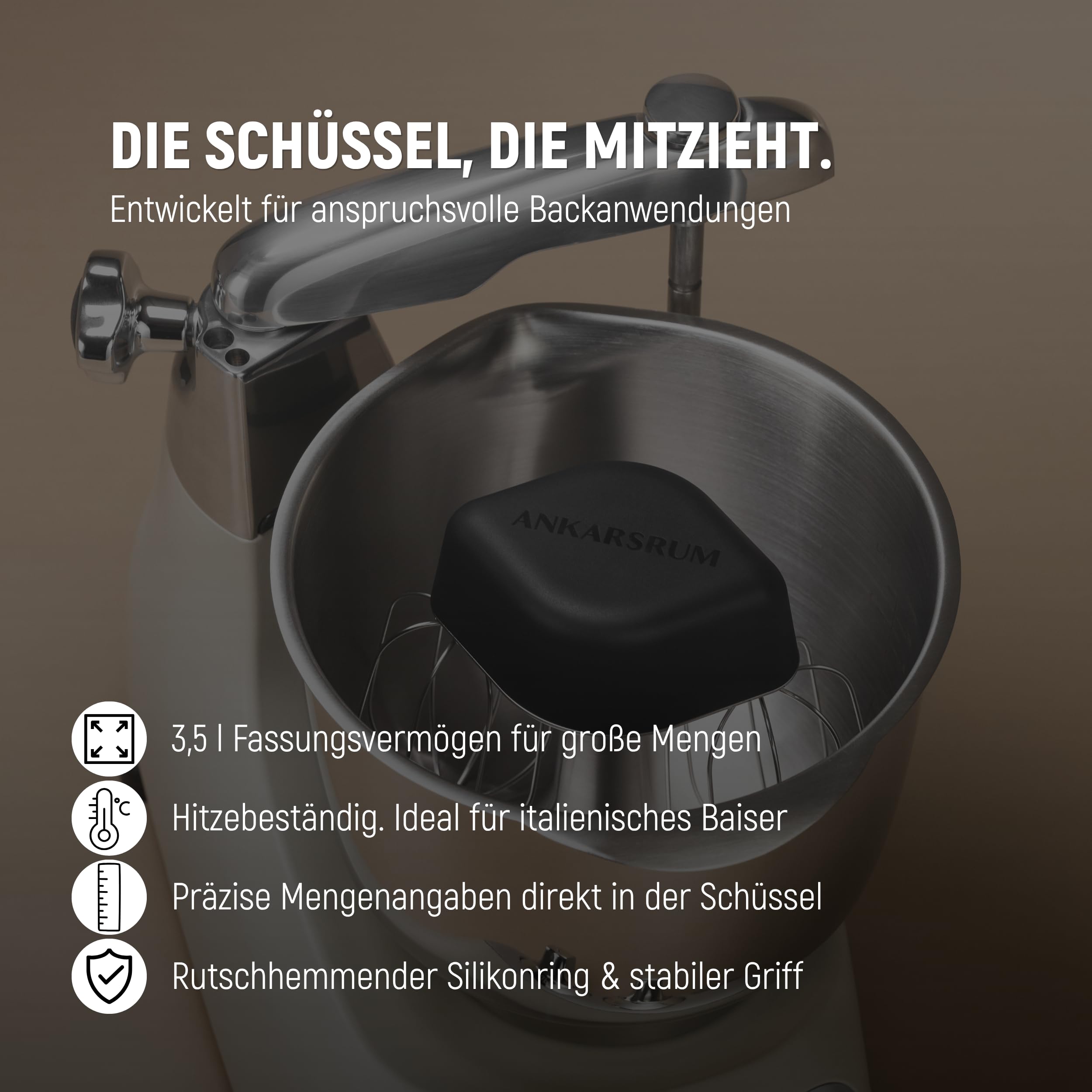 Ankarsrum Premium Rührbesen-Set mit 3,5 l Edelstahlschüssel | Schneebesen & Flachrührer aus Edelstahl, für Sahne, Eischnee, Baiser, Keksteig & Buttercreme, made in Sweden