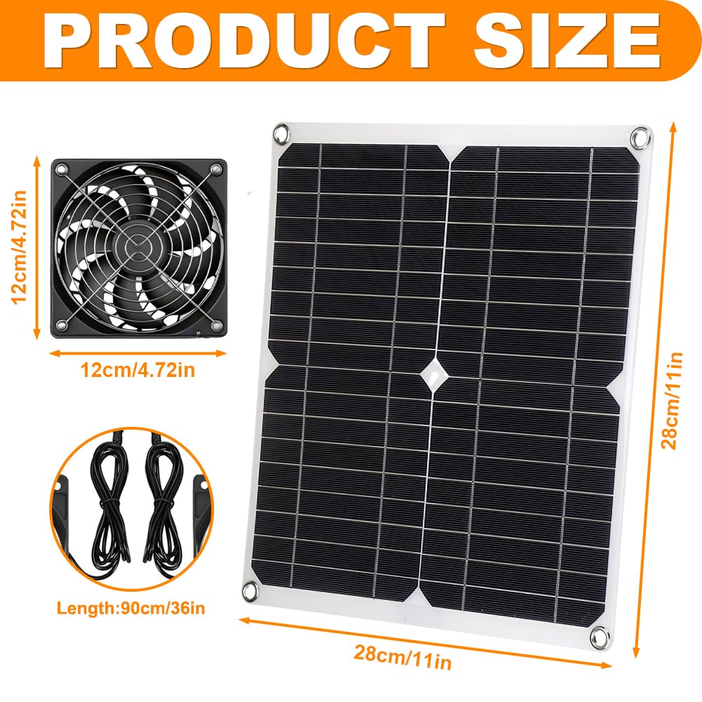 Ventilatore Solare, 12W Ventilatore Pannello Solare, Ventilatore a Pannello Solare, Ventilatore con Pannello Solare per Serre, Capanni, Cucce per Animali Domestici, Pollai, Ventilazione