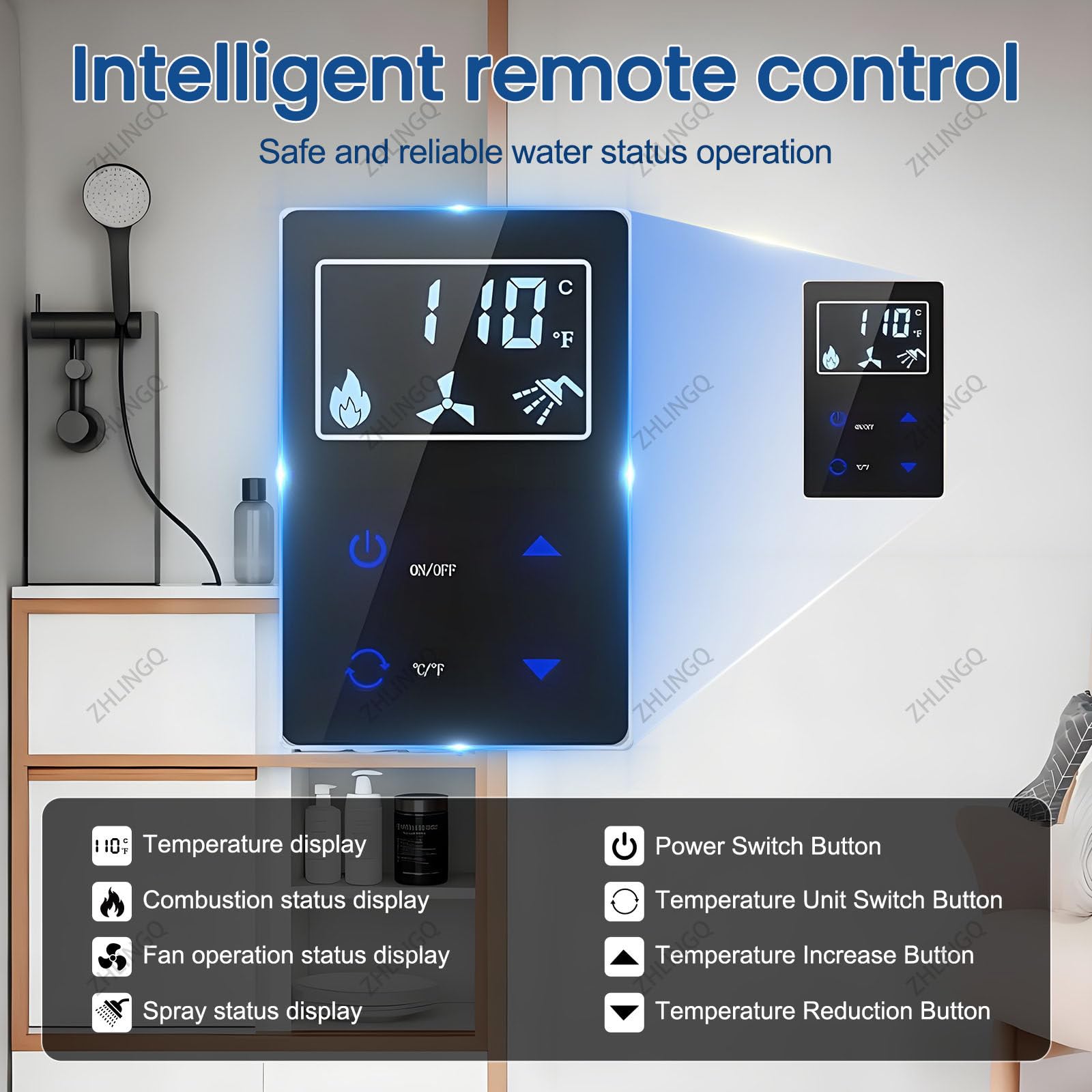 Calentador De Agua Instantáneo a Gas Propano Para Vehículos Recreativos 55,000 Btu, Con Control Remoto, 12 V, 3.9 Gpm, Compatible Con Todos Vehículos Recreativos Y Autocaravanas NoShowerHead-Black