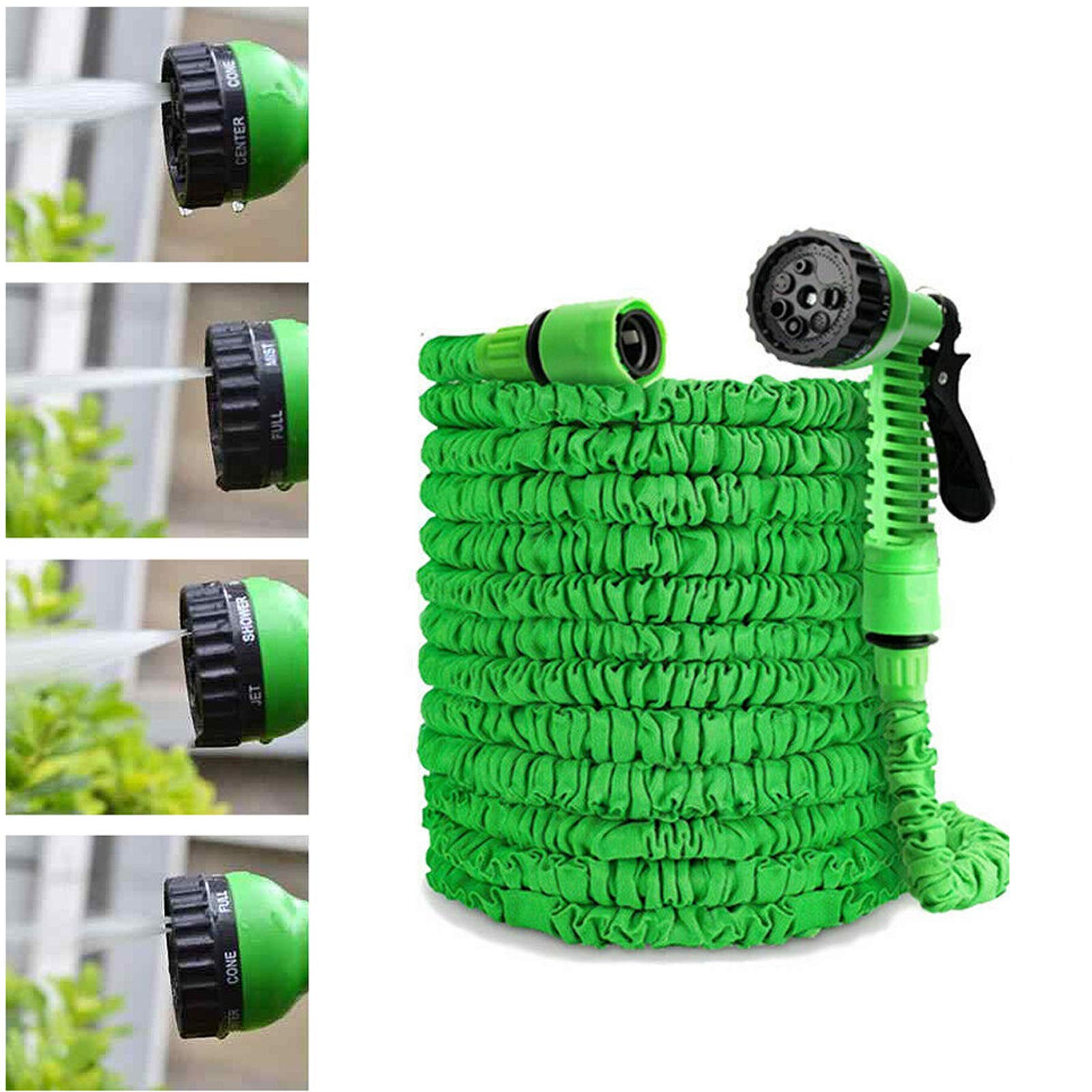 Garden Hose Expandable 100FT - Green Flexible Magic Hosepipes Expandable Water Pipes with 7 Pattern Spray Nozzle for Gardening, Watering, Cleaning House, Washing Car, Bathing Dog