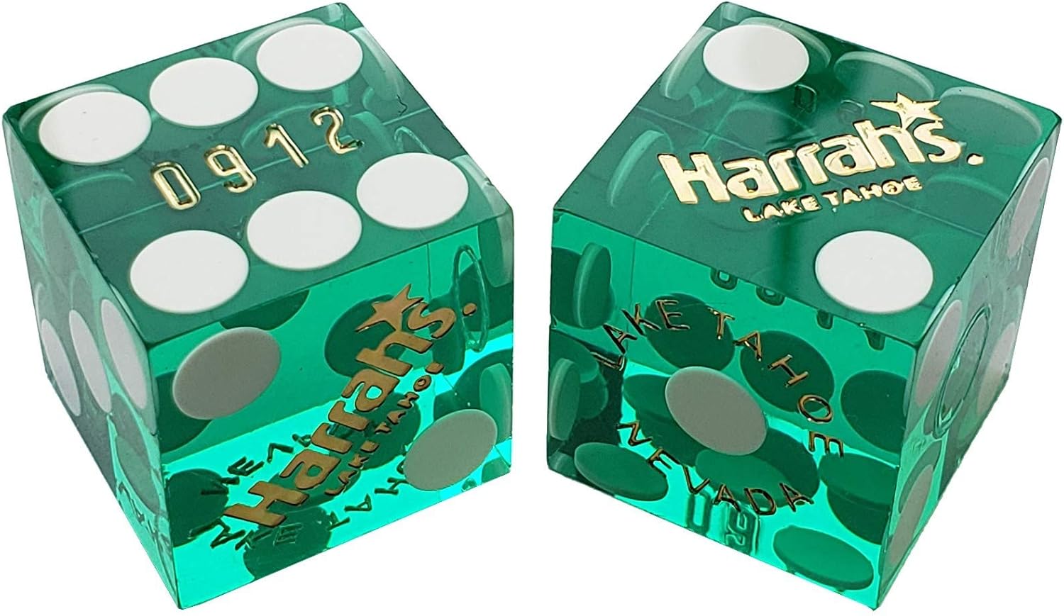 Cyber-Deals Wide Selection 19mm Craps Dice Pairs Authentic Nevada Casino TablePlayed Dice Harrahs Lake Tahoe Green Polished, Matching Serials