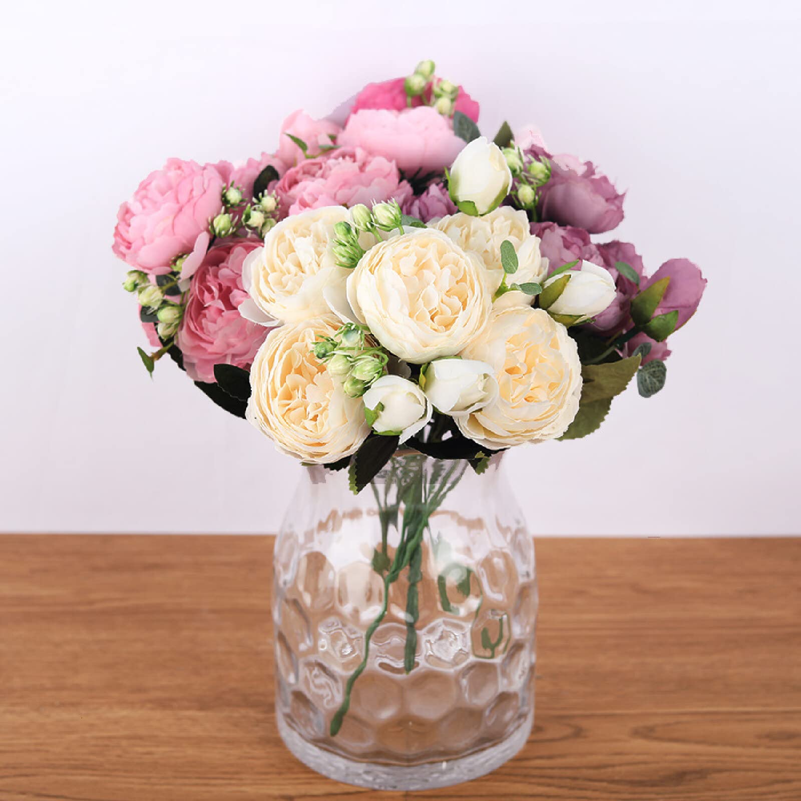 Roses Artificielles Vintage En Soie - 7 Bourgeons, 64 Cm - Pour Décoration Mariage, Maison, Boutique - Couleur Rose - 11