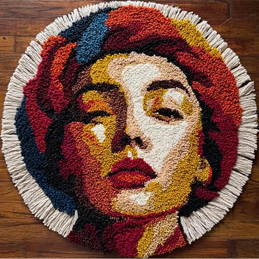 kitphoenix Round DIY Latch Hook Rug Kits Woman 20X20Inch (50X50Cm) Easy for Beginners Round Carpet Crochet Yarn Craft Large Rug Hook and Latch Tapestry for Home Decor