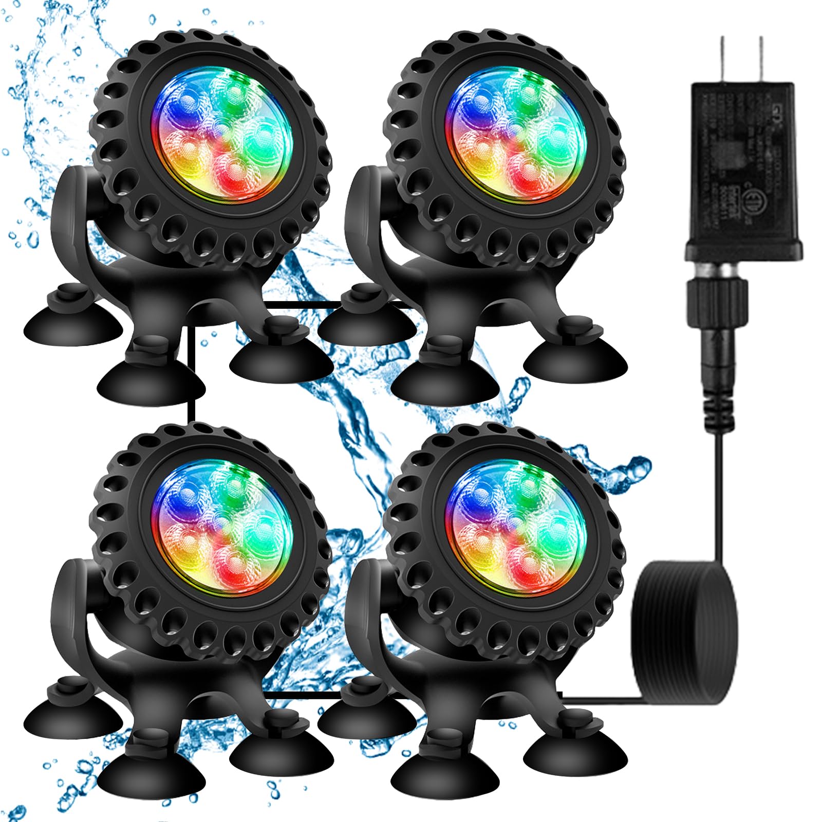 Illuminazione a LED subacquea RGB, luce subacquea, per stagno, illuminazione subacquea, con telecomando e app Bluetooth, IP68, luce subacquea per giardino, patio, albero (4 in 1)