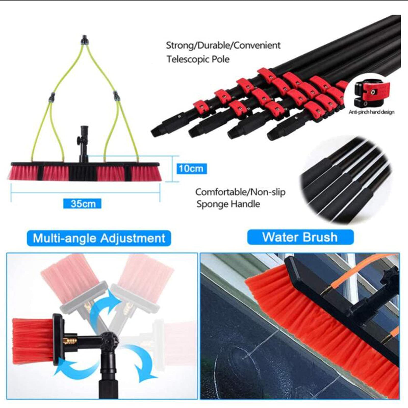 Cepillo retráctil de Fibra de Carbono de Alta Resistencia para Limpieza de Ventanas a Gran Altura, Cepillo para Limpieza de Paneles solares, pértiga para Limpieza de Vent