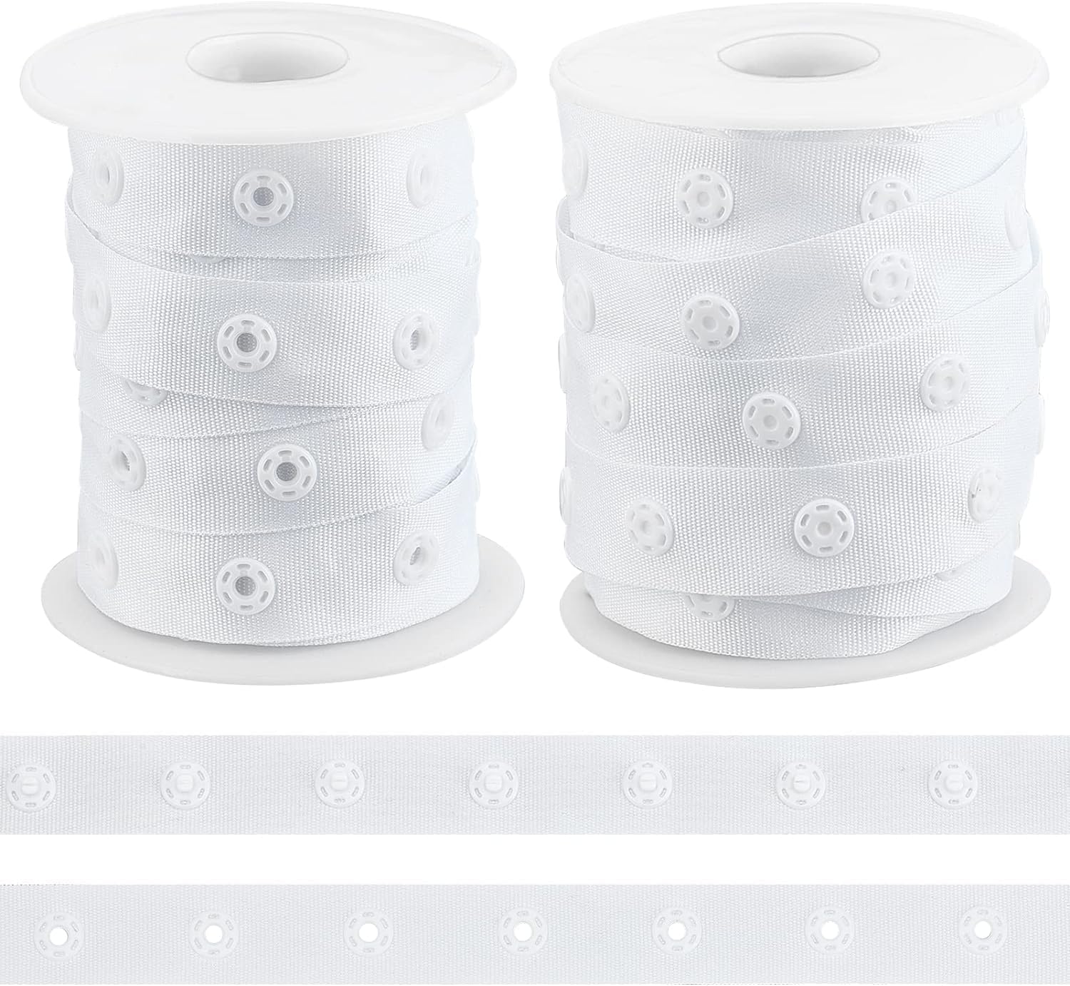 Snap Button Popper Tape, Duvets, Baby Clothes, Curtains Black or White (White, 10 Metres)