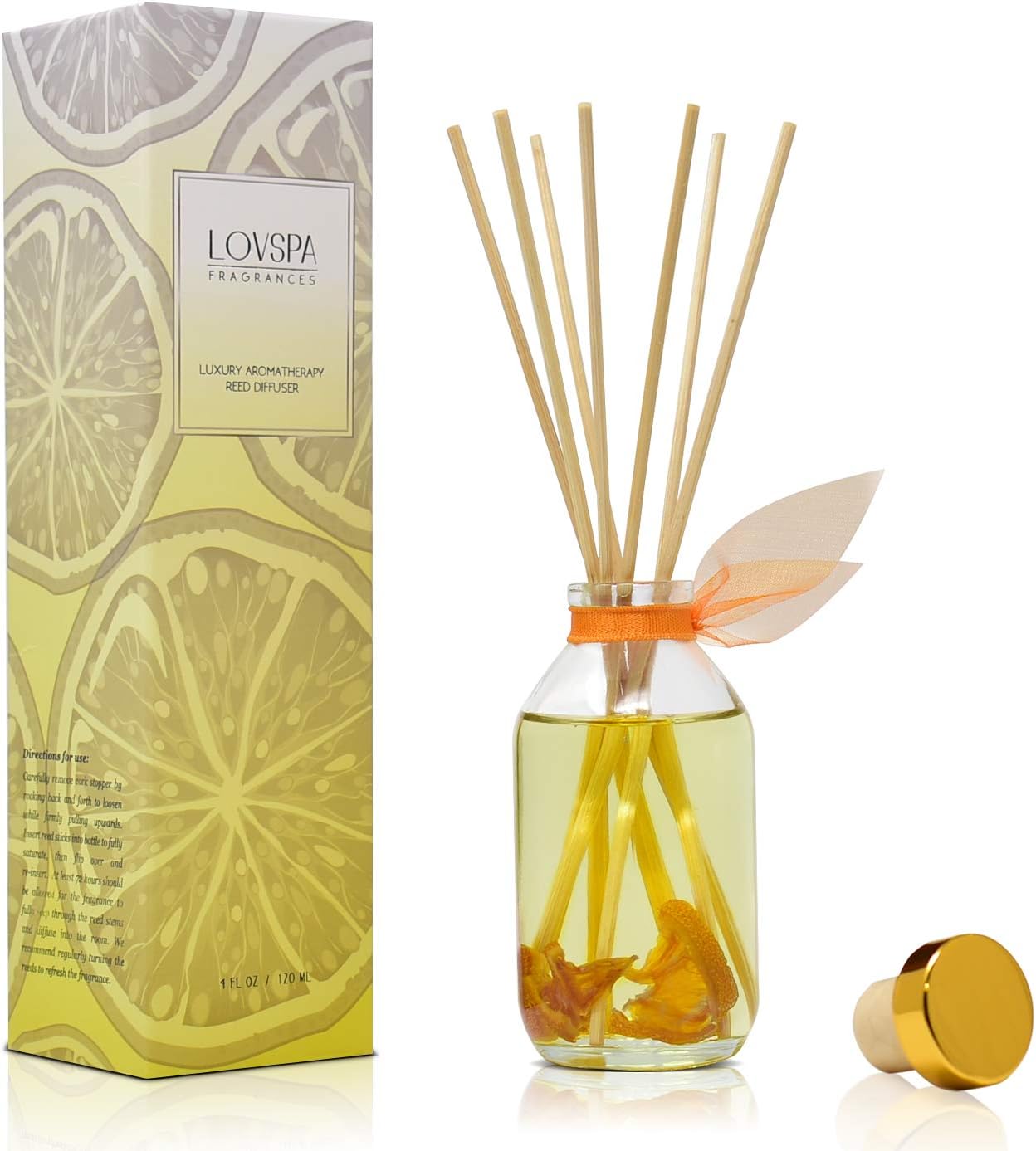 LOVSPA Valencia Orange Reed Diffuser Set - Scented Stick Room Freshener