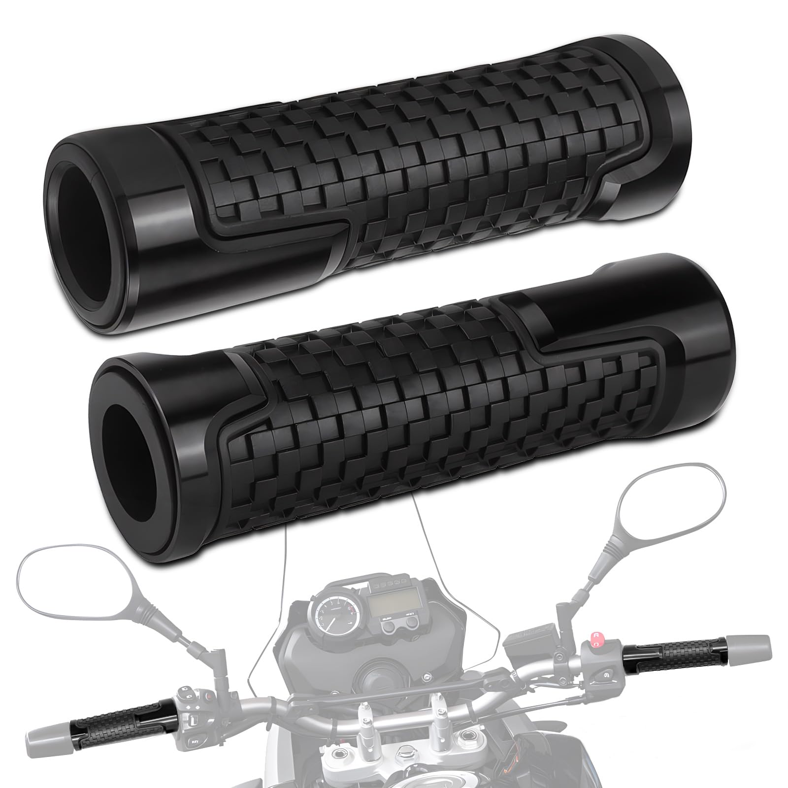 Poignées De Guidon Moto En Caoutchouc Antidérapantes - Universelles 22 Mm / 24 Mm, Aluminium, Pour Moto/Scooter/Quad - 5
