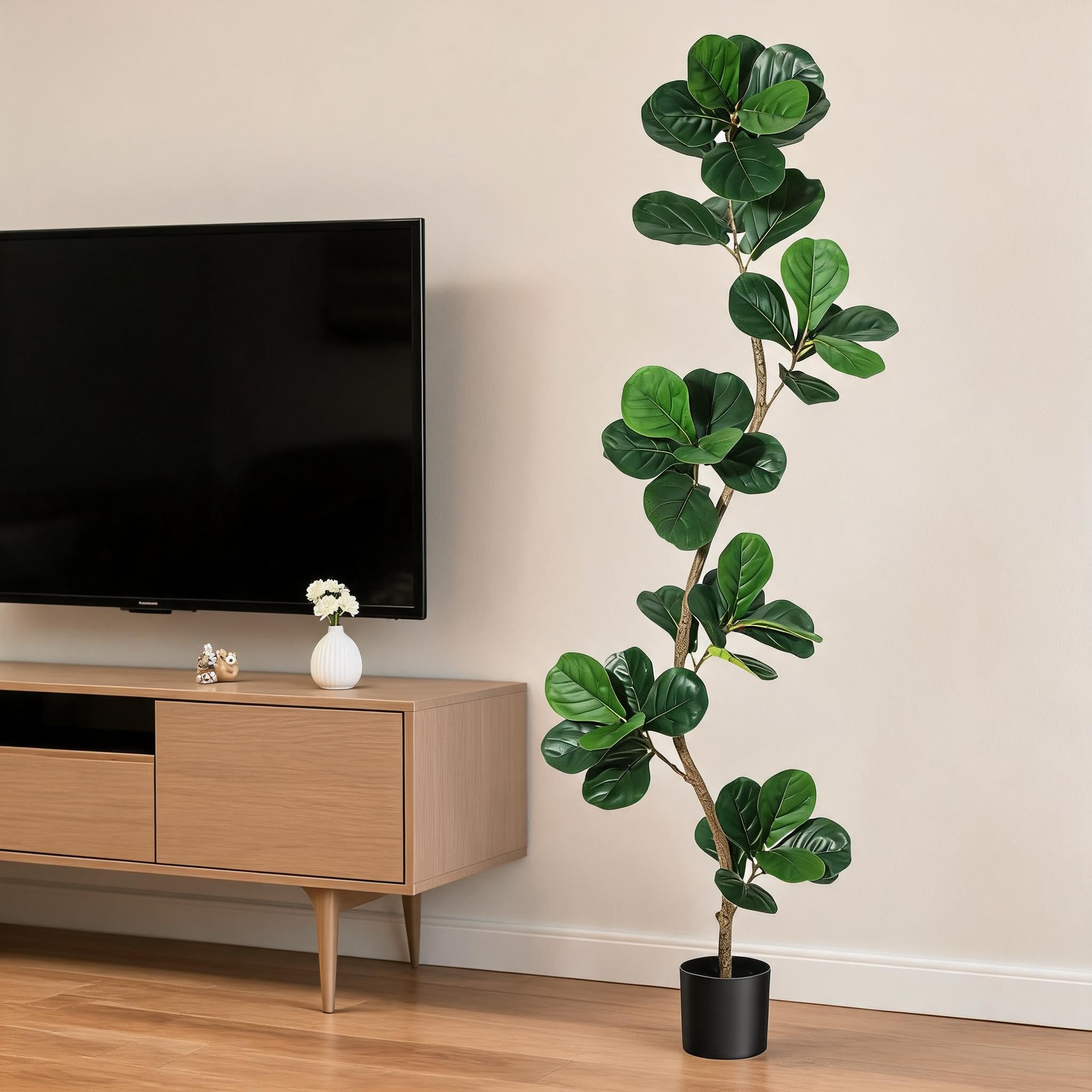 London Boutique Pianta Ficus Lyrata Artificiale Realistica – Albero Decorativo con Vaso Nero, Foglie Naturali, Ideale per Casa, Ufficio, Interni ed Esterni, Regalo Inaugurazione – 42 Foglie – Altezza