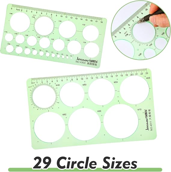 3Pcs Circle Templates, Circle Stencil for Drawing, Drafting & Painting, Geometric Ruler for School, Office & Art Supplies