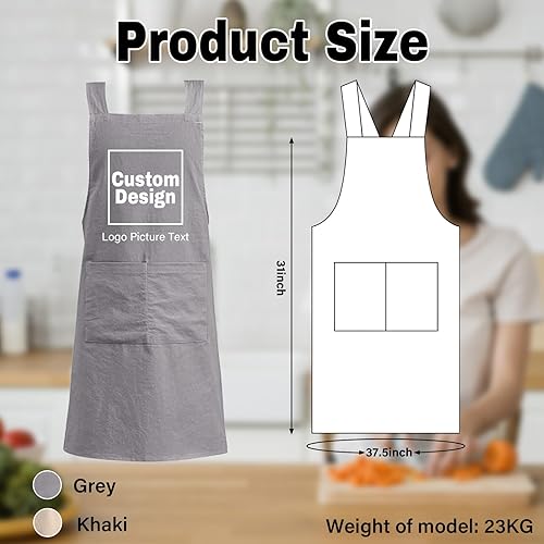 Miniatura 2 de Delantales personalizados para niños para cocinar, delantales personalizados para hombres, delantal de algodón y lino, regalo para mujeres