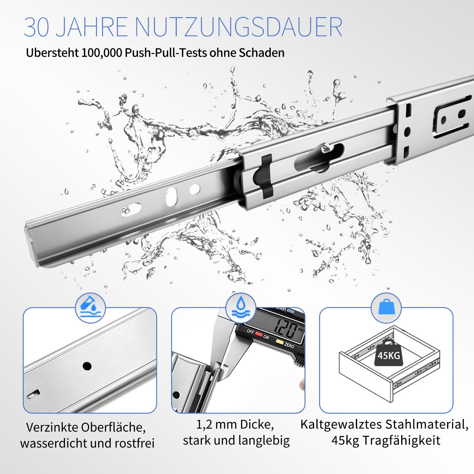 YIHAKIDS Schubladenschienen 400 mm 3-fach Vollauszug mit Soft-Close 45 kg