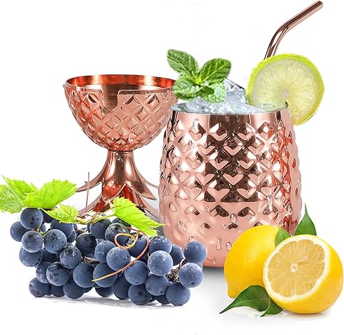 Miniatura 3 de Vaso de piña hecho a mano con popote de cobre de 16 onzas de acero inoxidable para colocar de pie, taza de cóctel, taza de bar, cocina, bebida,