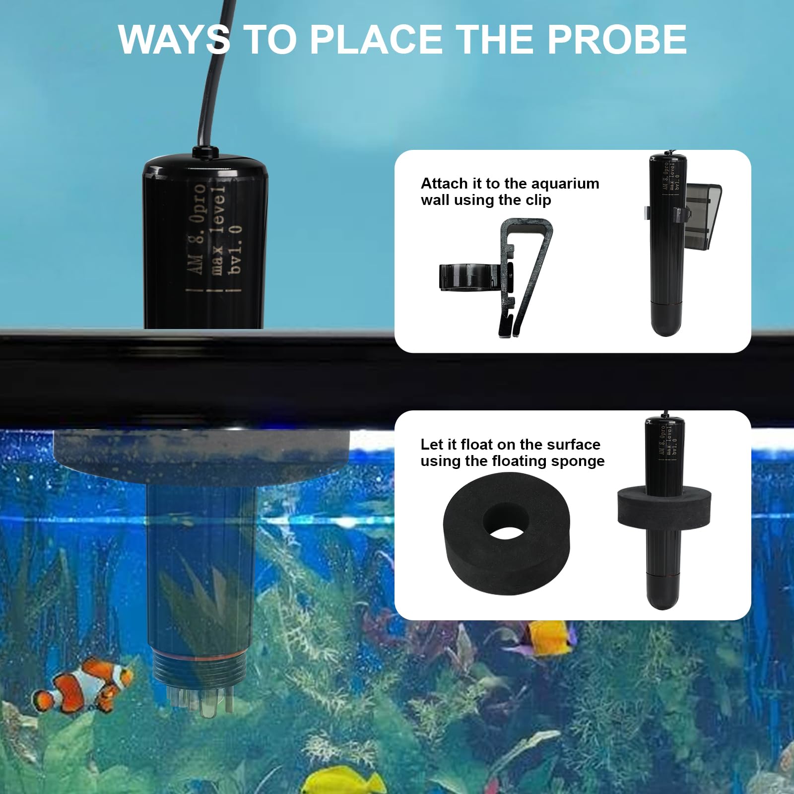 Sonde Intelligente WiFi 7-en-1 pour la Qualité de l’Eau – Surveillance en Temps Réel du pH | Température | TDS | CE | Salinité | Densité (S.G) & ORP via Application en Ligne 24/7