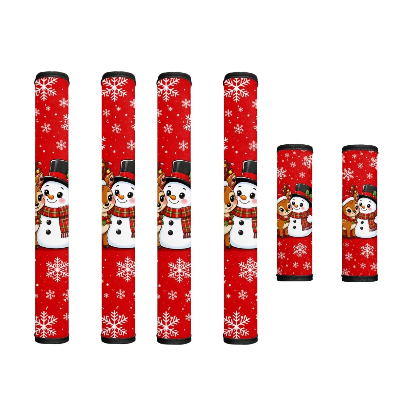 Christmas Fridge Door Handle Covers Set of 6 Kitchen Appliance Decor Handles Glove Anti-Slip Protectors Washable Fabric Refrigerator Decor Accessories, Cute Reindeer Snowman Red
