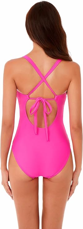 BCA by Rebecca Virtue Destination One Piece Swimsuit, Plunge Neck with Crochet Trim, Bathing Suit for Women
