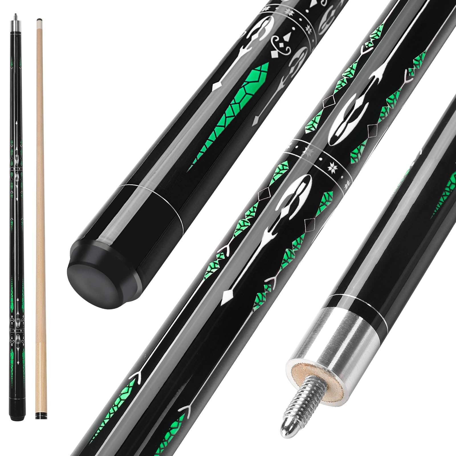 Winucue Pool Cue, 58 inch Maple Wood 13mm Tip Billiard Pool Cue Sticks for Adults, 18 19 20 21oz Professional Pool Stick with Anti-Slip Thread Wrapping for House Bar Billiard Sports (1-Green 20oz)