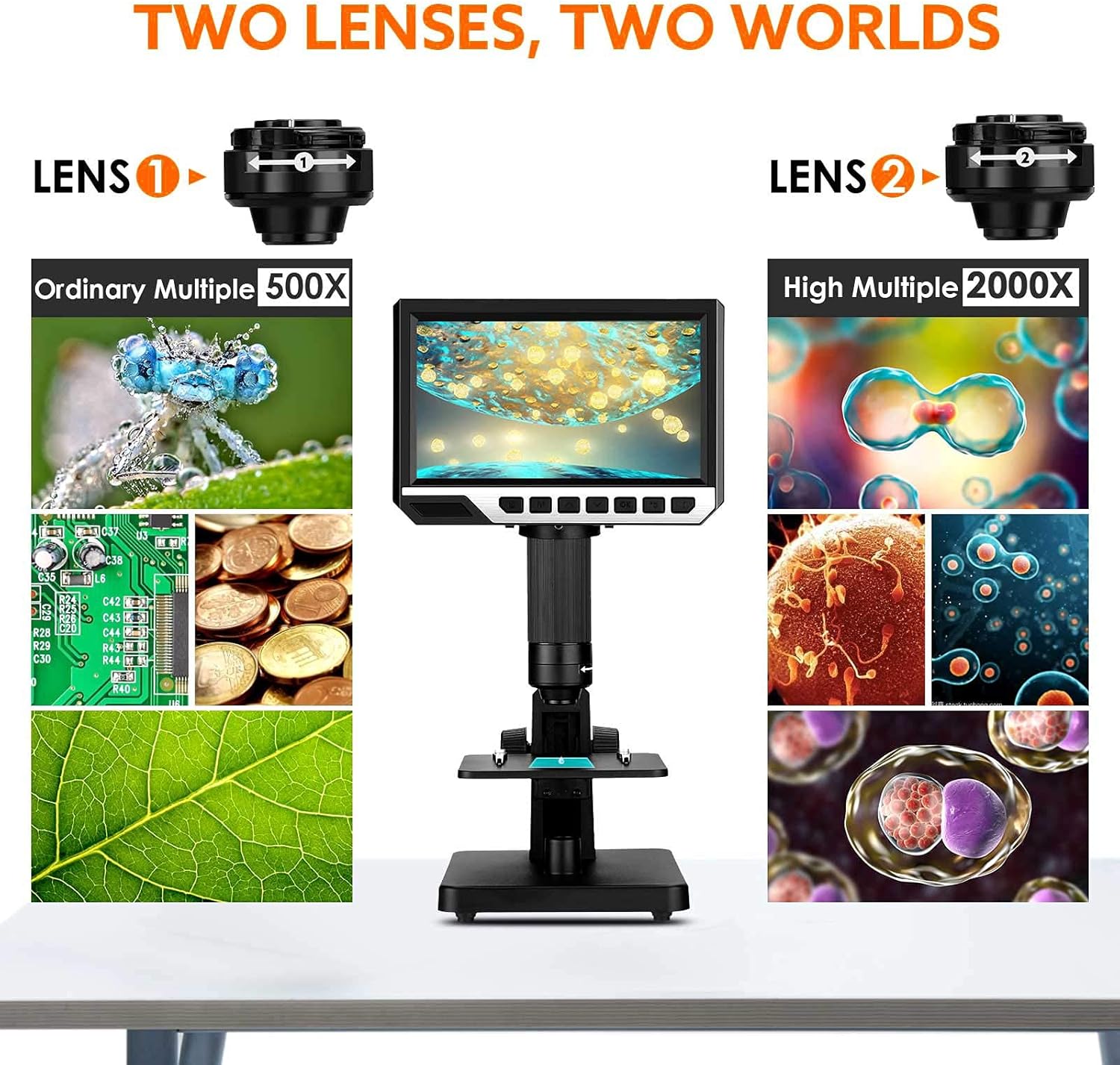 Discount 90% Elikliv LCD Digital Microscope, 2000X Biological Microscope with Digital & Microbial Lens, 7'' IPS Display, 10 LEDs, 12MP Resolution, Windows & Mac OS Compatible (1300X)