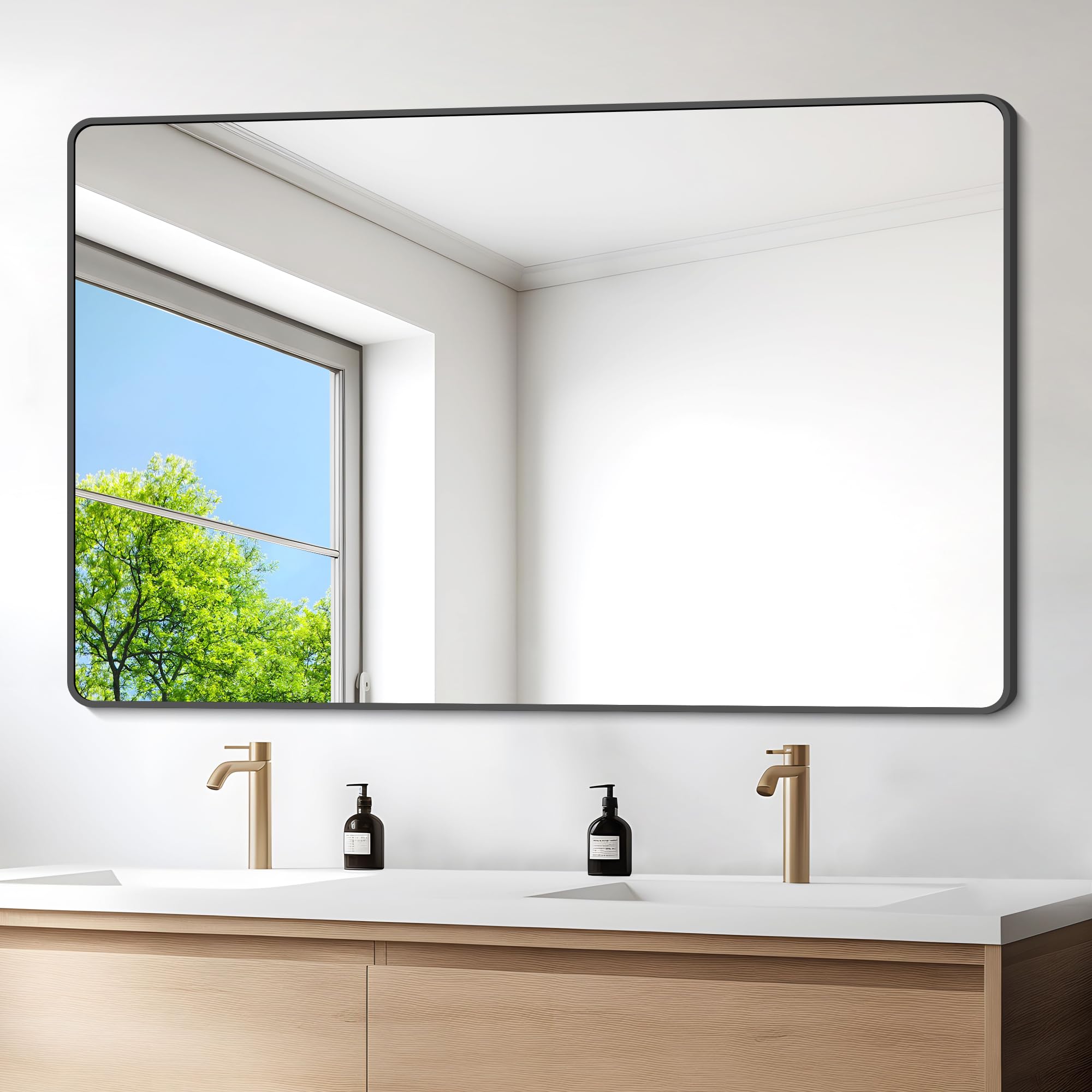 DESBING 36" x 55"Bathroom Mirror, Matte Black Wall Mirror with Metal Frame, Decorative Rectangular Vanity Mirror for Bedroom Bathroom Living Room Entryway (Horizontal/Vertical)