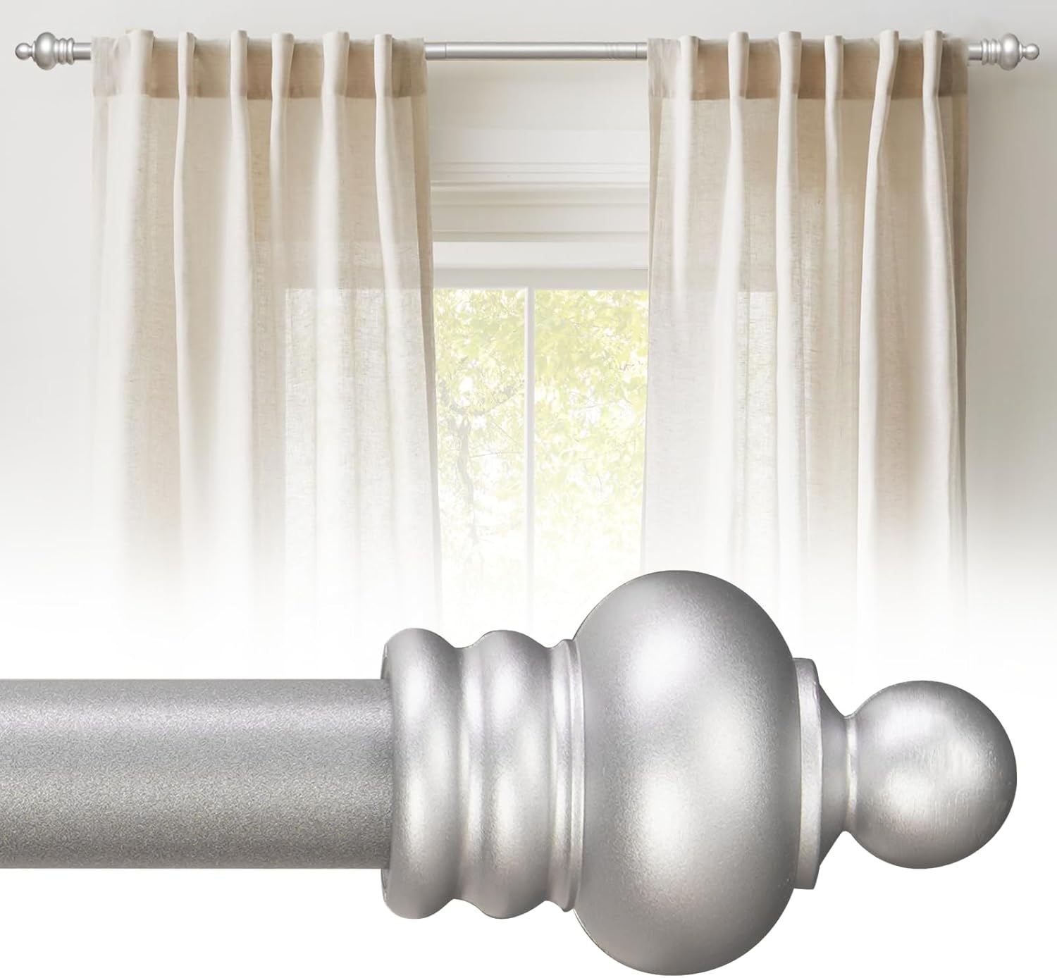 Black Curtain Rods for Window 48 to 84 Inch, 2 Pack 5/8 Inch Heavy Duty Curtain Rods Adjustable with Brackets, Easy Installation, Suitable for Bedroom, Living Room, Kitchen