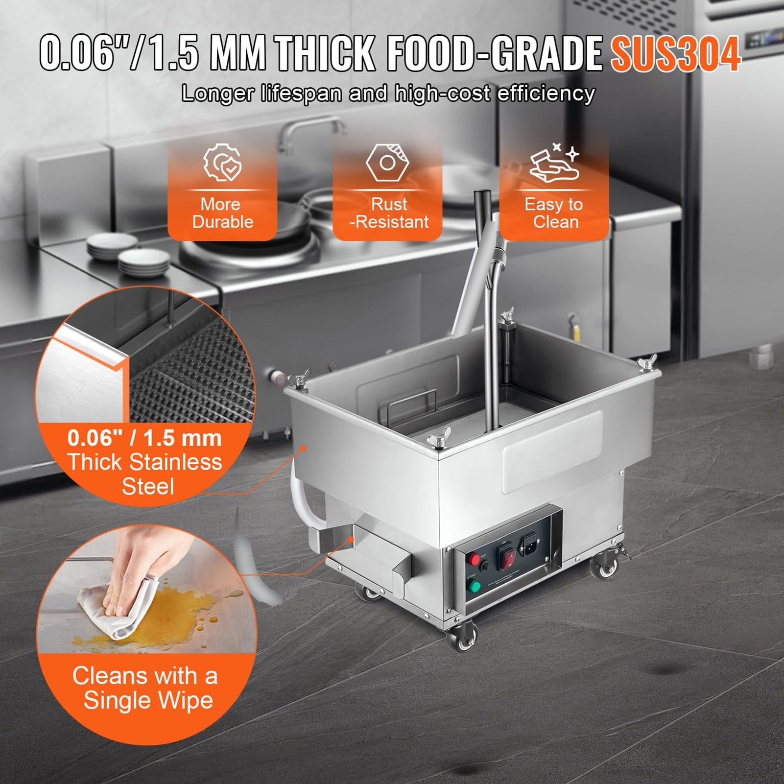 Máquina con sistema de filtrado de aceite for freír de 250 W, filtro for freidora de 18 L/5,8 galones, filtro de aceite for freidora de 10 L/min, bomba y manguera for filtro de aceite de cocina