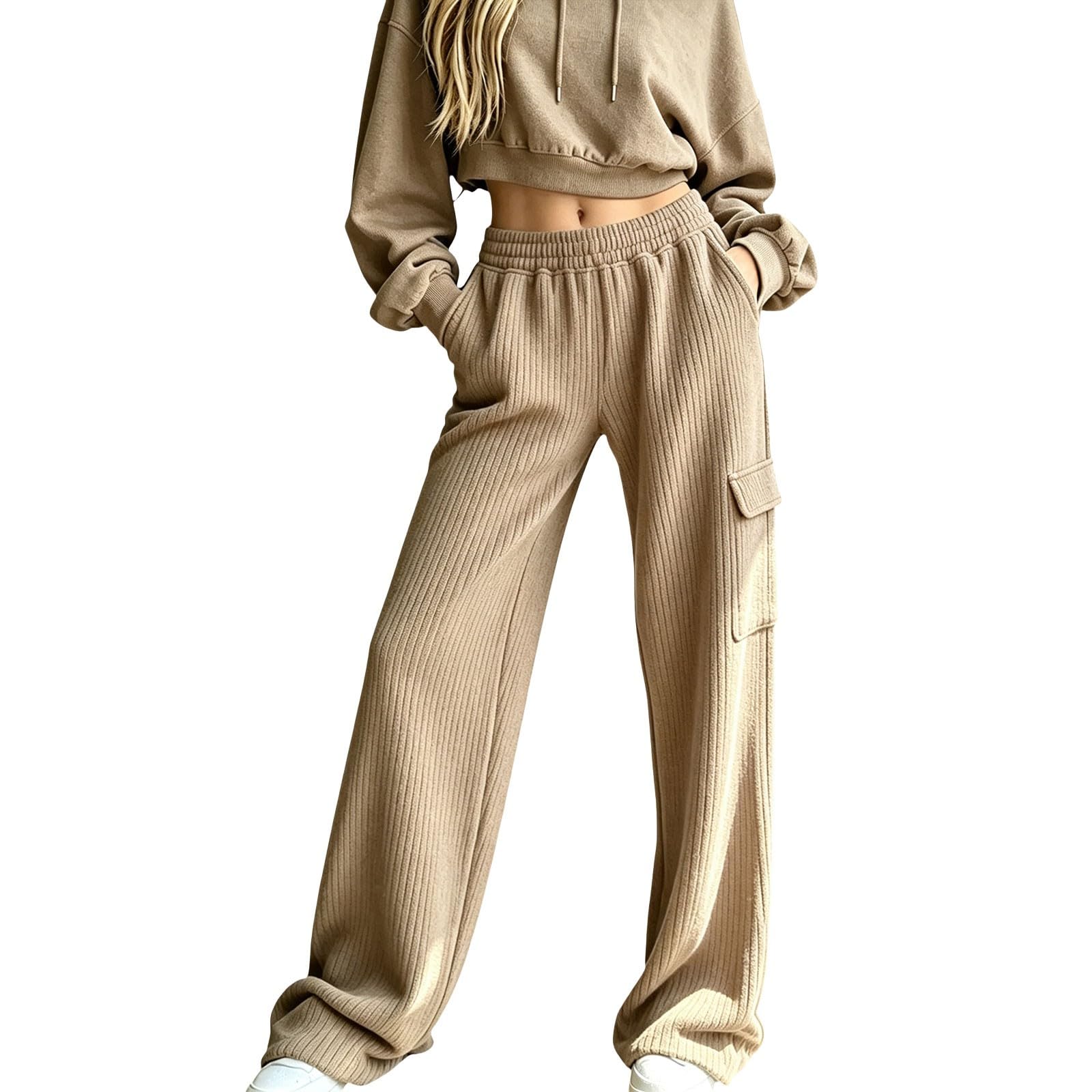 Pantaloni cargo da donna, leggeri, a nido d'ape, da lavoro, larghi, con | Pantaloni traspiranti per il tempo libero, sportivi, con elastico in vita, morbidi, in tinta unita, stile boho, per vacanze