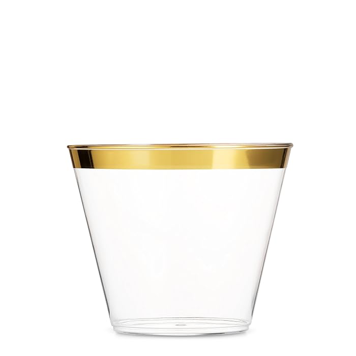 Buy Munfix 100 Gold Plastic Cups 9 Oz Clear Plastic Cups Old Fashioned