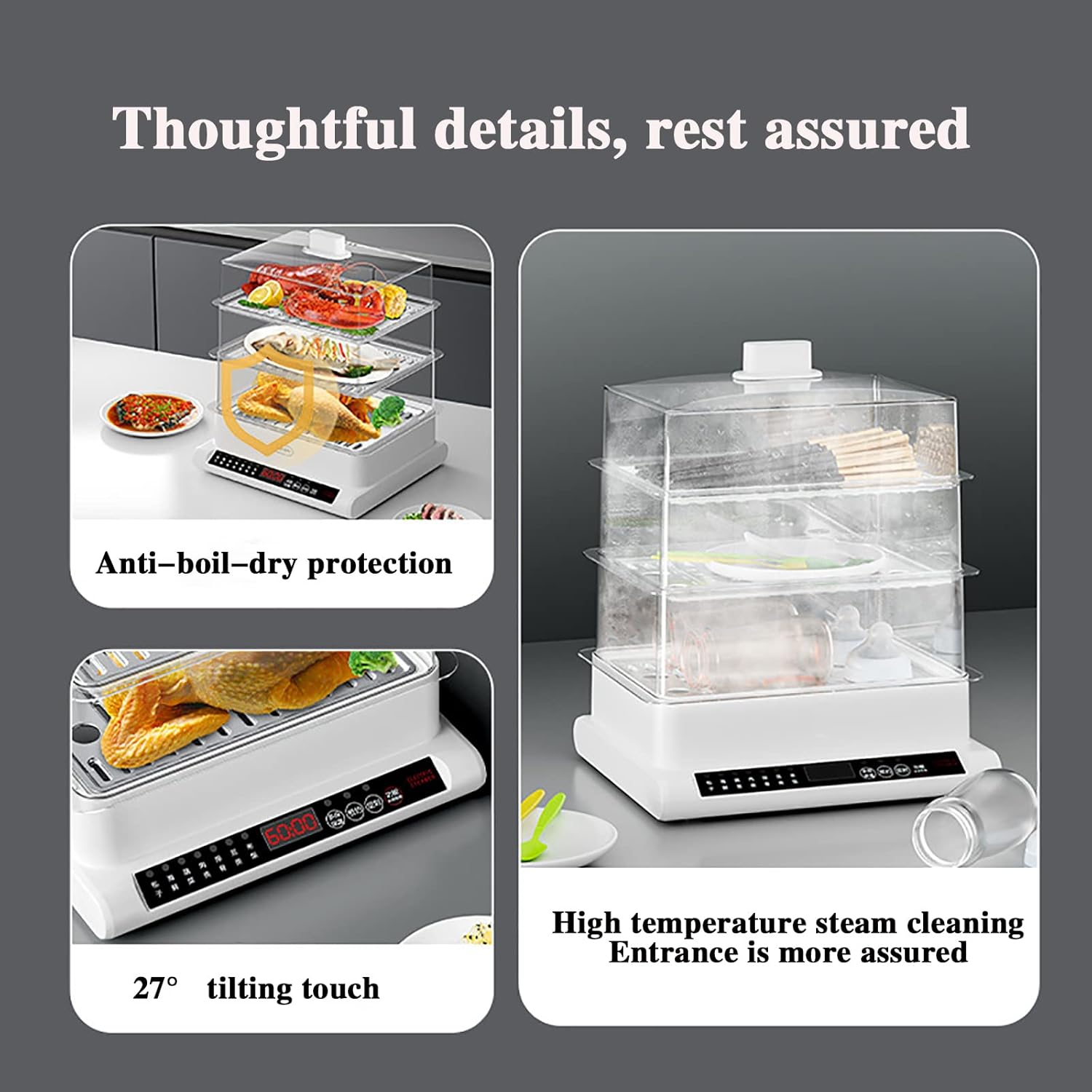Electric Food Steamers, 20L Three-Layer Multi-Function Steam Box, with 2 Tier Stackable BPA-Free Baskets, 24 Hours Appointment, 7 Preset Cooking Mode,Healthy Fast Simultaneous Cooking