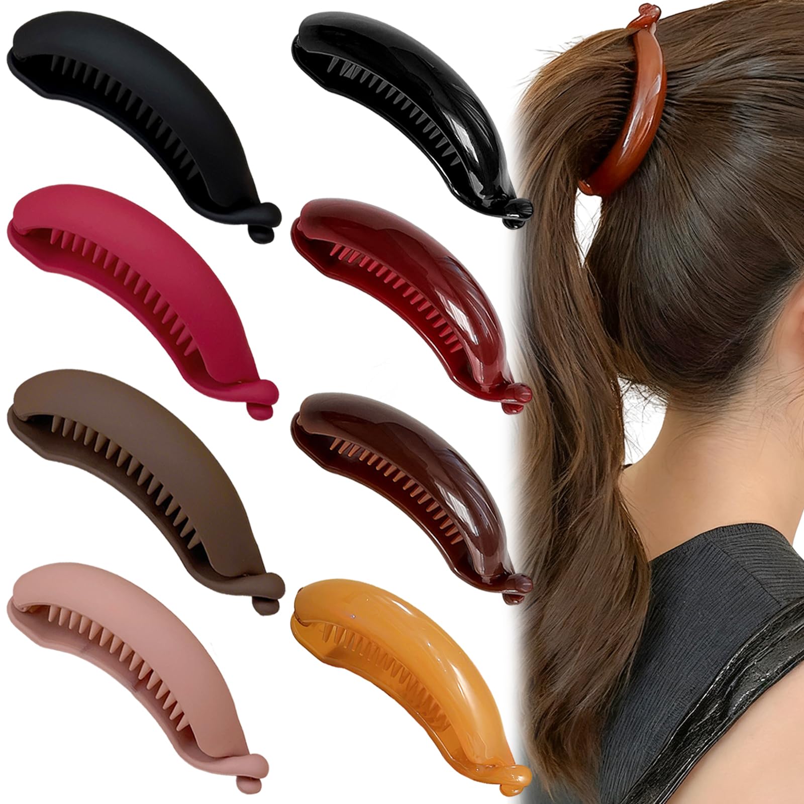 Muiltvoe 8 PCS Banana Hair Clips Strong Hold French Banana Clip Solid Colour Bananas Clips Lightweight Non Slip Hair Clip Ponytail Holder Multicolor Hair Accessories for Women and Girls