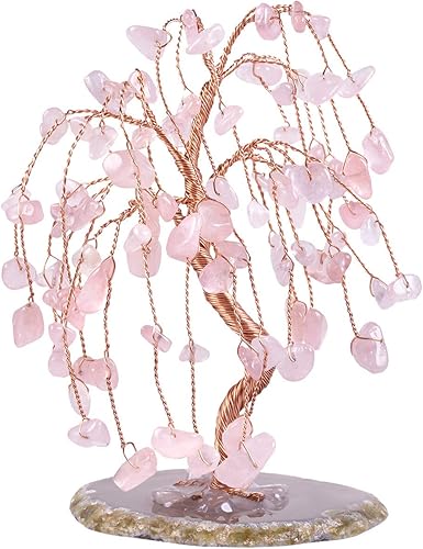 mookaitedecor Árbol de cristal de cuarzo rosa, base de geoda ágata, decoración de árbol de dinero para riqueza y suerte, 5.7 a 6.7 pulgadas