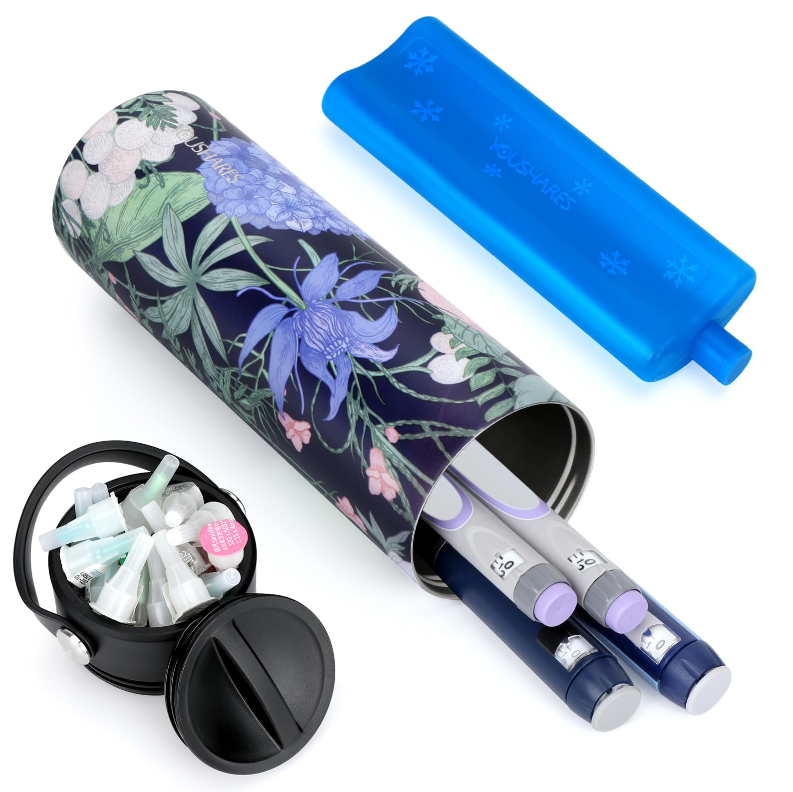 YOUSHARES Insulin Cooler Travel Case - 48H Non-Electric Cooling Bottle with TSA Approved Ice Pack, Diabetic Medication Pen Vials Refrigerator, Medical Carry Case Portable for 1–5 EpiPens